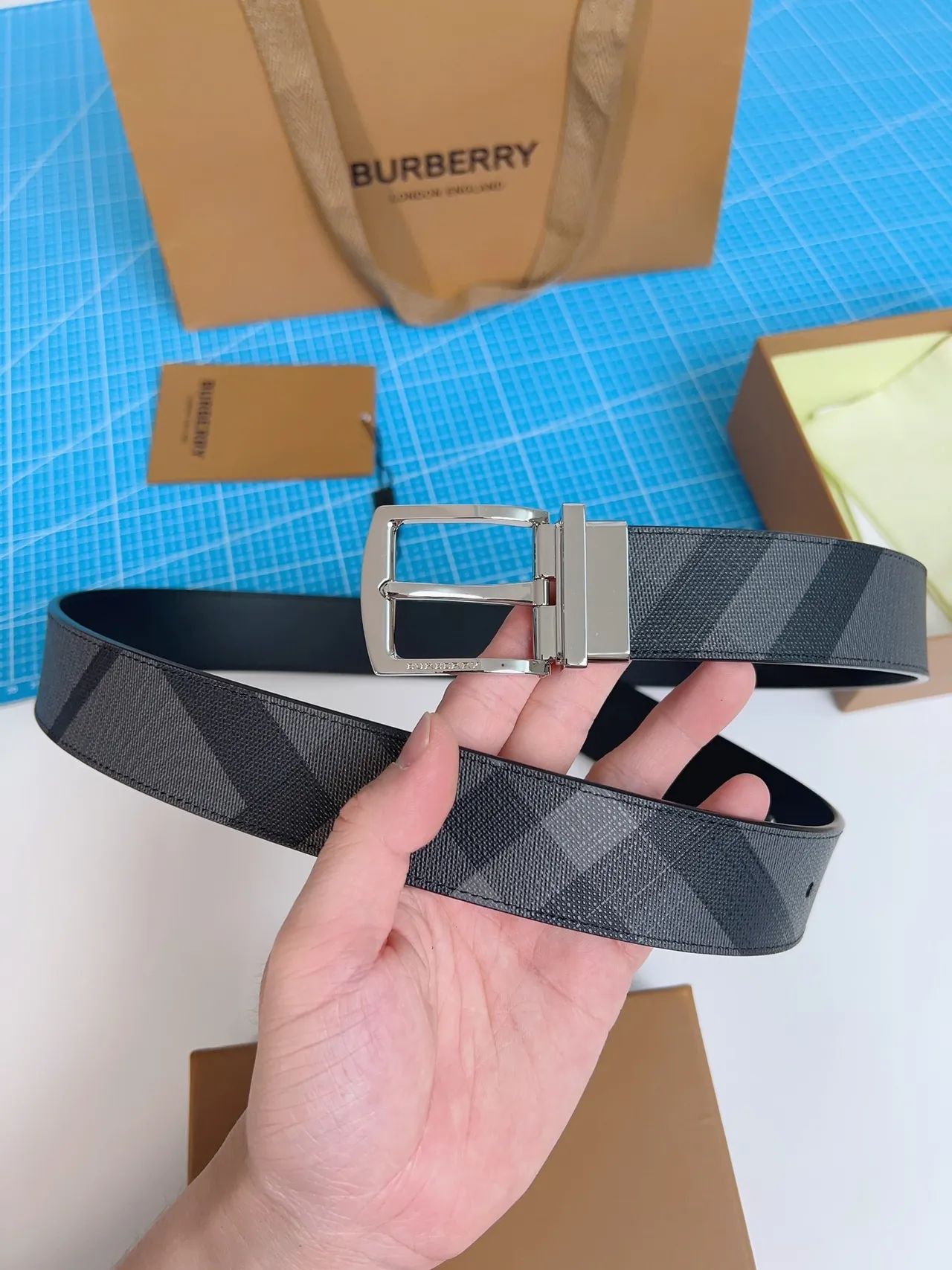 Burberry Knight charbon House Check ceinture en cuir 5