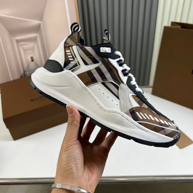 Burberry Knight Multicolor White Nova Check Paneling Sculpted Midsole Chunky Sneakers 4