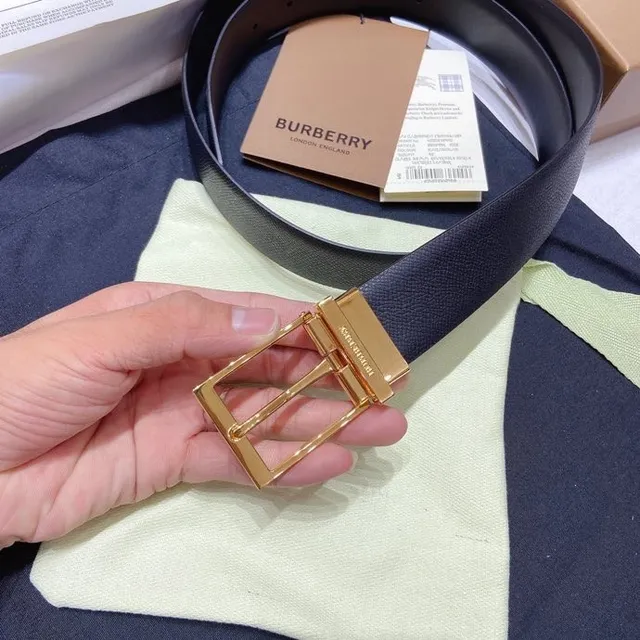 Burberry Knight Navy Blue Textured Leather Belt 3