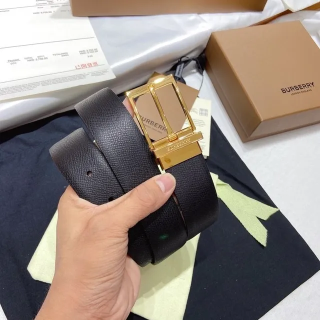 Burberry Knight Navy Blue Textured Leather Belt 7