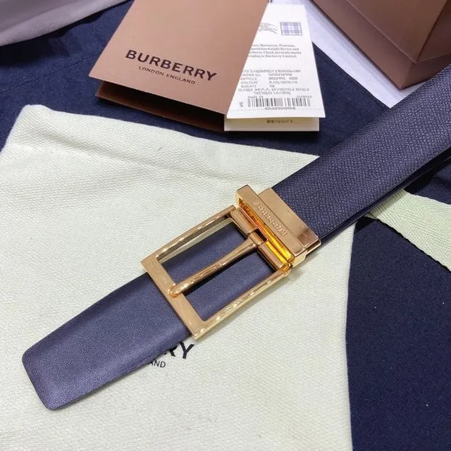Burberry Knight Navy Blue Textured Leather Belt 8