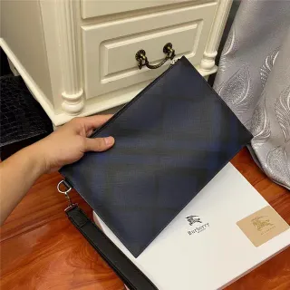 Burberry Knight Navy Check Envelope Clutch