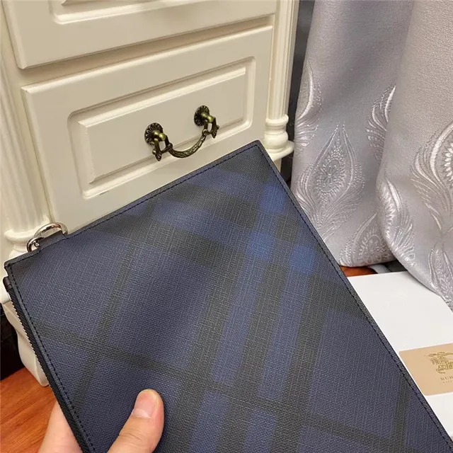 Burberry Knight Navy Check Envelope Clutch 4