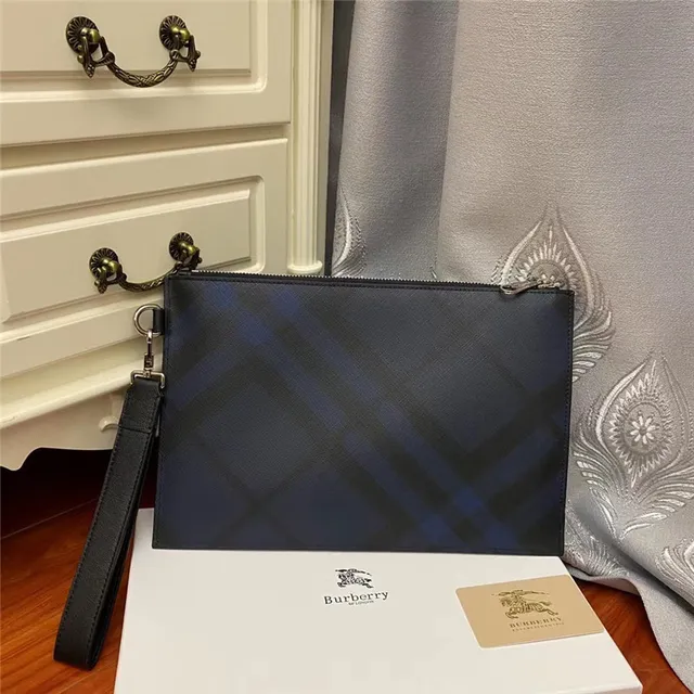 Burberry Knight Navy Check Envelope Clutch 6