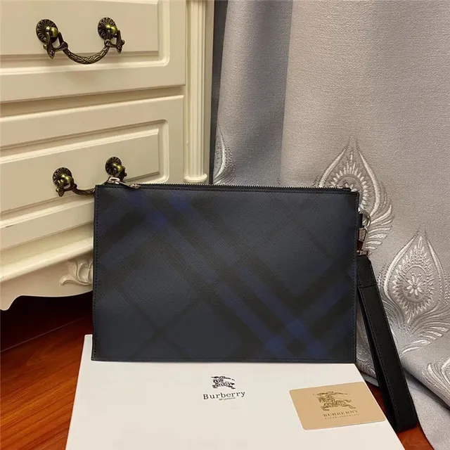 Burberry Knight Navy Check Envelope Clutch 7