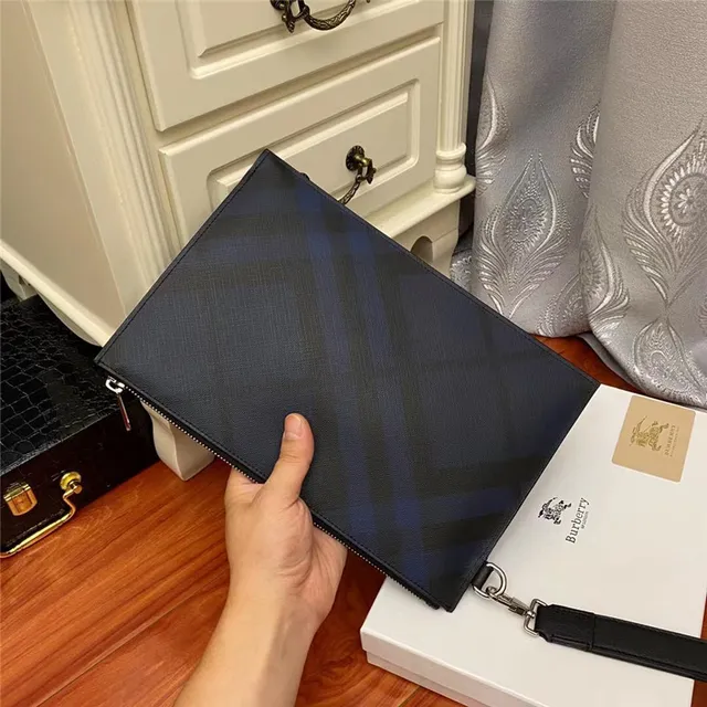 Burberry Knight Navy Check Envelope Clutch 8
