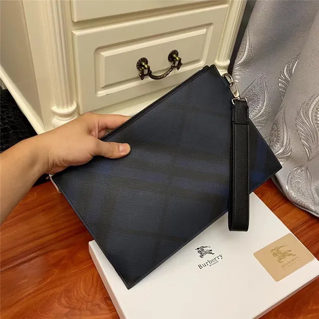 Burberry Knight Navy Check Envelope Clutch 9