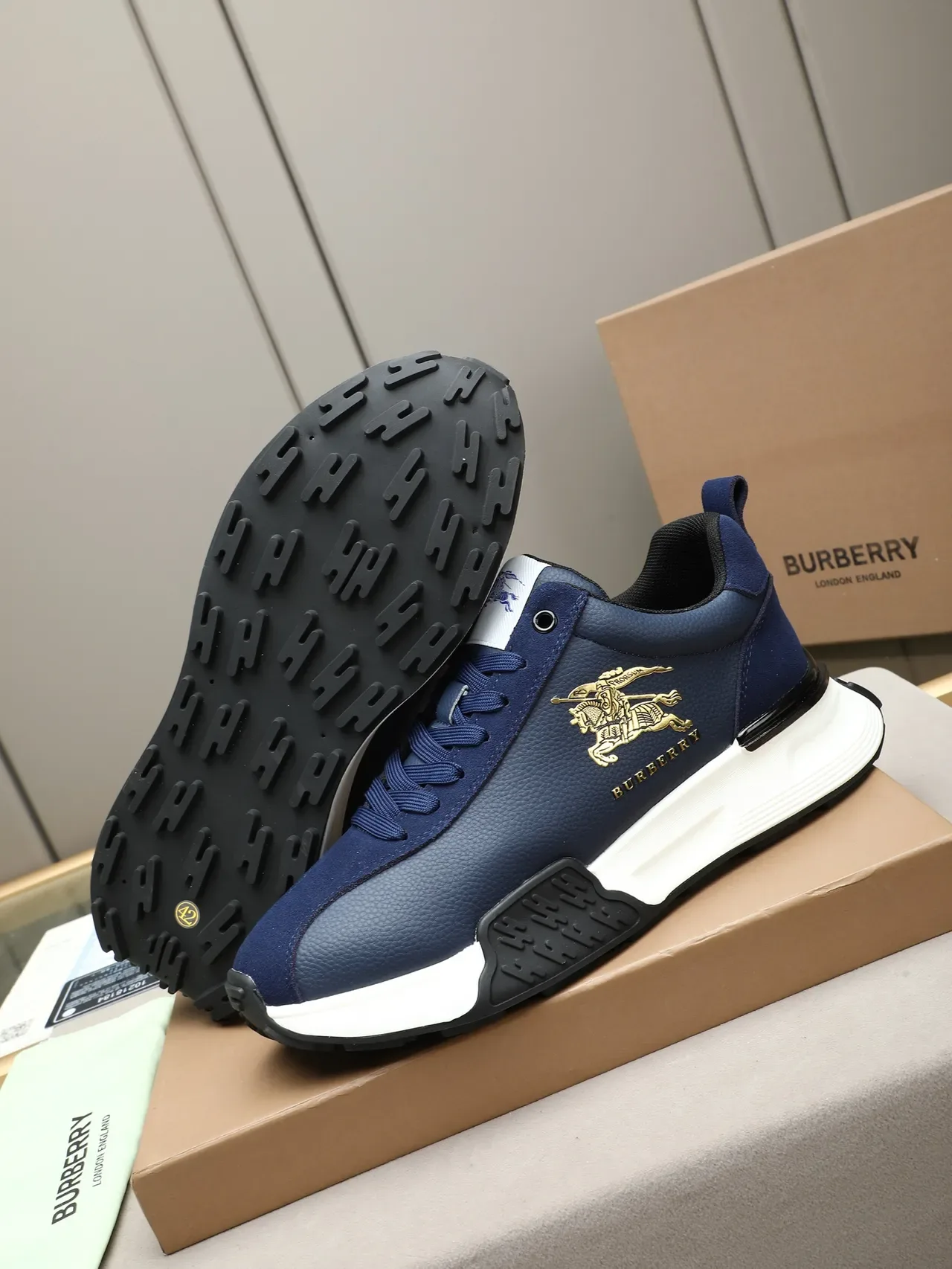 Burberry Knight Navy Leather Chunky Sneakers 4