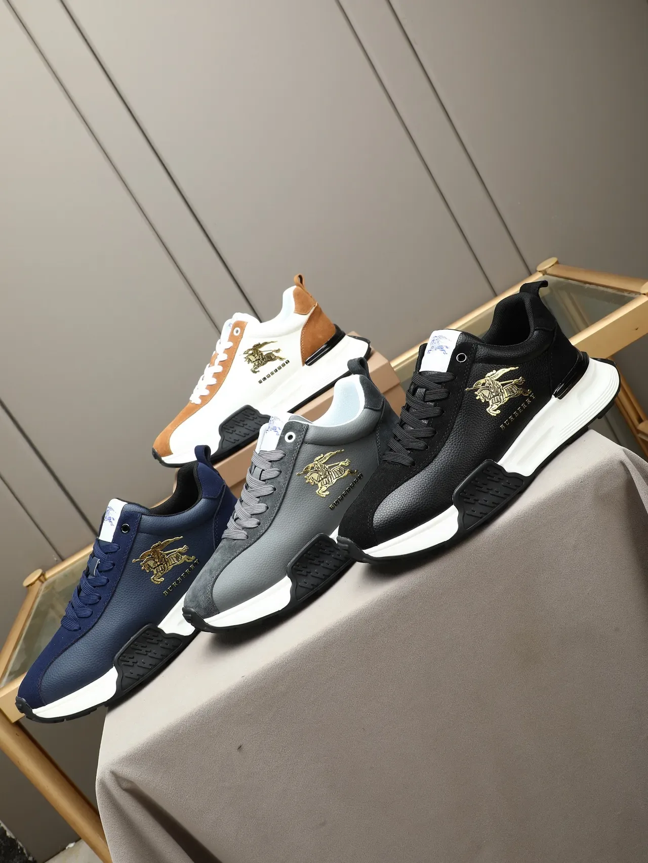 Burberry Knight Navy Leather Chunky Sneakers 5