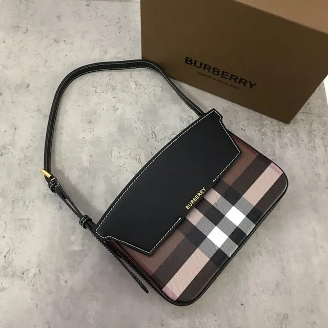 Burberry Lola Check and Black Leather Underarm Bag 2