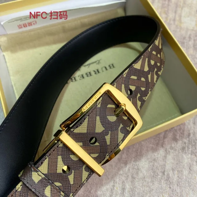 Burberry Ceinture Monogram Marron Beige Tissu Tissé Ceinture Cuir Réversible 3