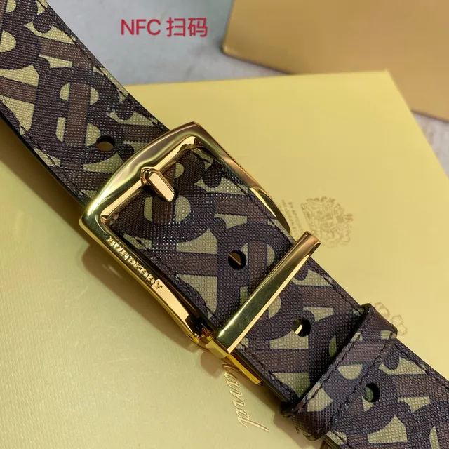 Burberry Ceinture Monogram Marron Beige Tissu Tissé Ceinture Cuir Réversible 4