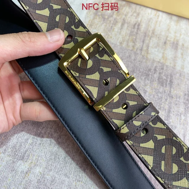 Burberry Ceinture Monogram Marron Beige Tissu Tissé Ceinture Cuir Réversible 5