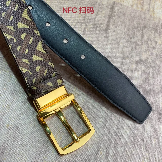 Burberry Ceinture Monogram Marron Beige Tissu Tissé Ceinture Cuir Réversible 7