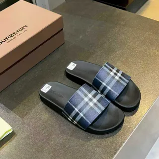 Burberry Slide কালো নেভি রাবার সোল ক্লাসিক চেক স্ট্র্যাপ চপ্পল