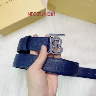 Burberry TB Monogram Belt Navy Blue Leather Belt