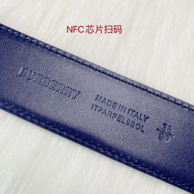 Burberry TB Monogram Belt Navy Blue Leather Belt 2