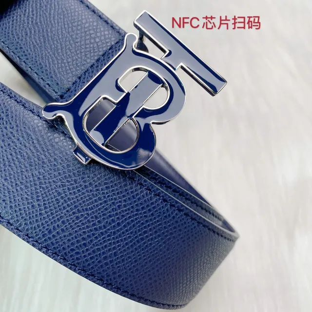 Burberry TB Monogram Belt Navy Blue Leather Belt 5
