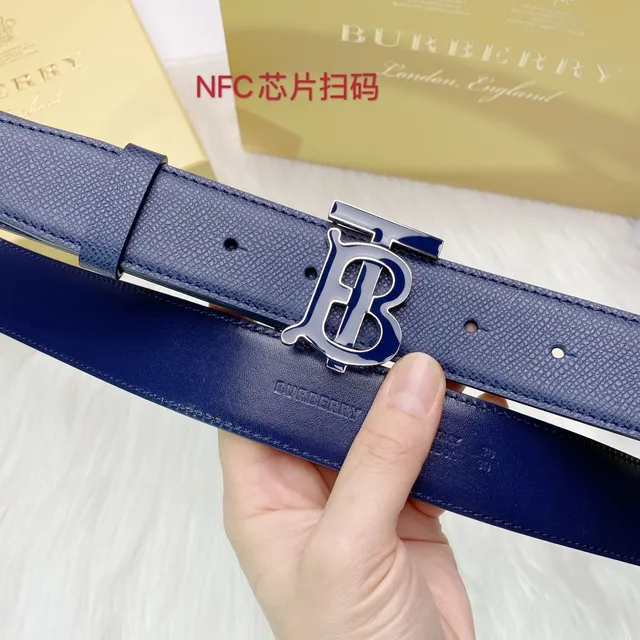 Burberry TB Monogram Belt Navy Blue Leather Belt 6