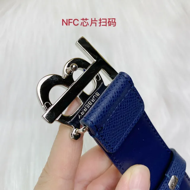 Burberry TB Monogram Belt Navy Blue Leather Belt 7