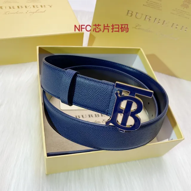 Burberry TB Monogram Belt Navy Blue Leather Belt 8