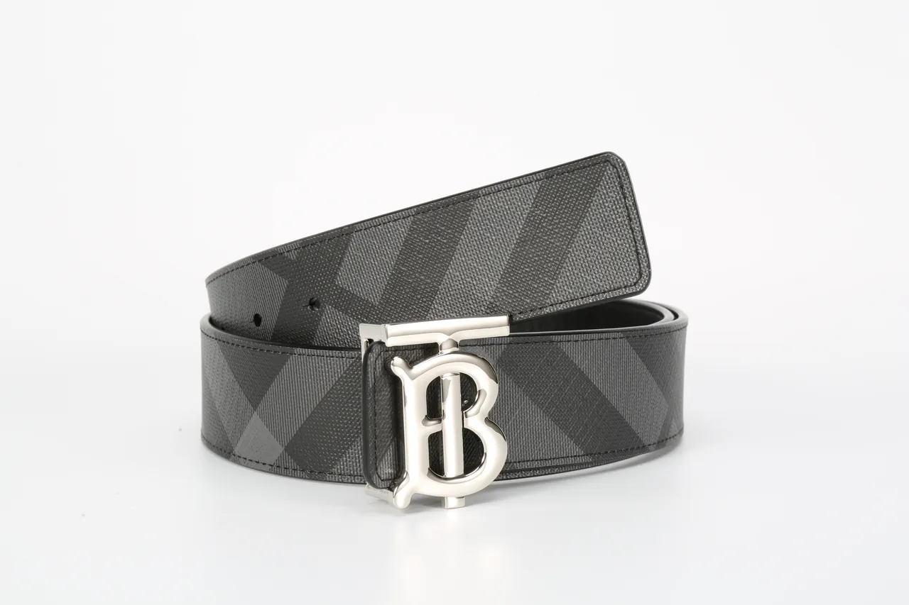 Burberry TB Monogram Black and Gray Check Leather Belt 5