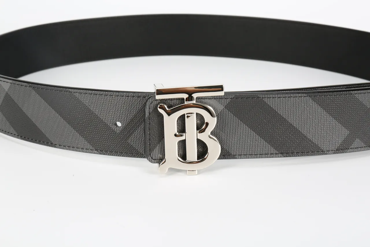Burberry TB Monogram Black and Gray Check Leather Belt 7