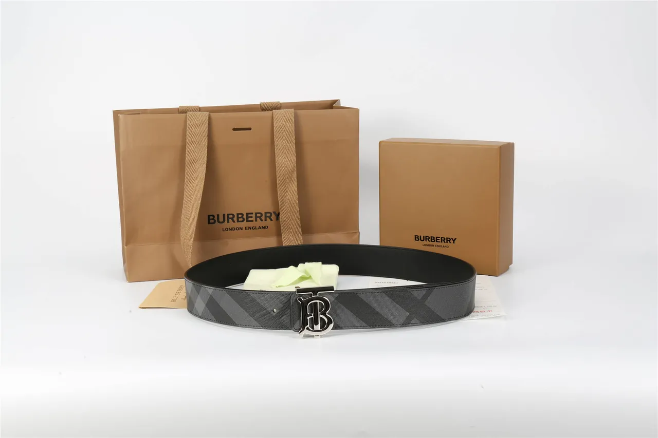 Burberry TB Monogram Black and Gray Check Leather Belt 9