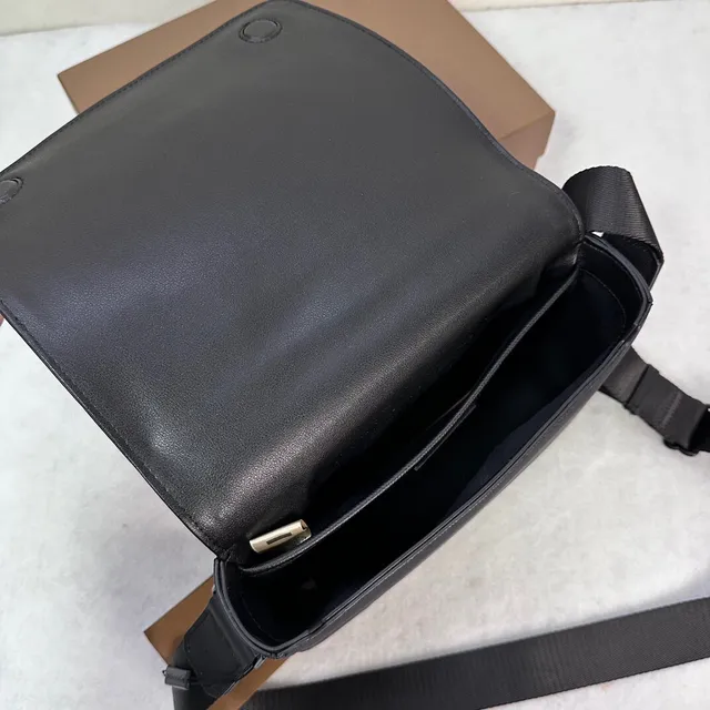 Burberry TB Monogram Messenger Black Structured Textured Leather-Like Messenger Bag 2