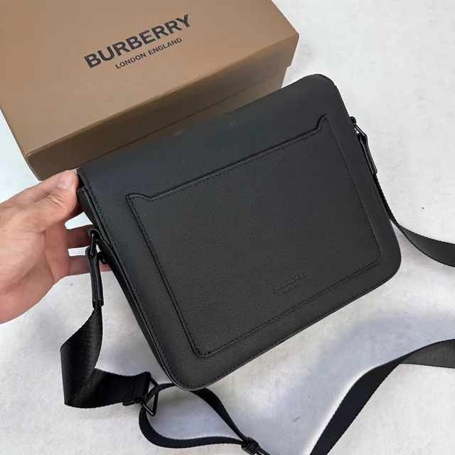 Burberry TB Monogram Messenger Black Structured Textured Leather-Like Messenger Bag 3