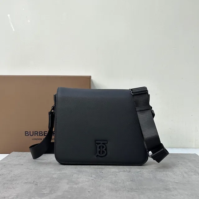 Burberry TB Monogram Messenger Black Structured Textured Leather-Like Messenger Bag 5