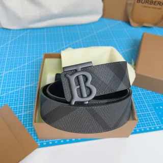 Burberry Thomas Burberry Monogram কালো ধূসর চেক চামড়ার বেল্ট