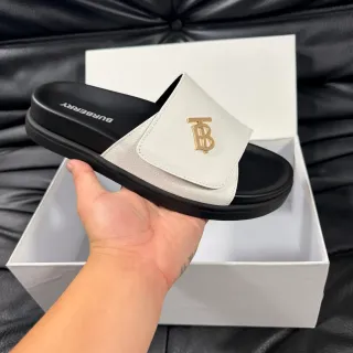 Burberry White and Black Monogram Slippers