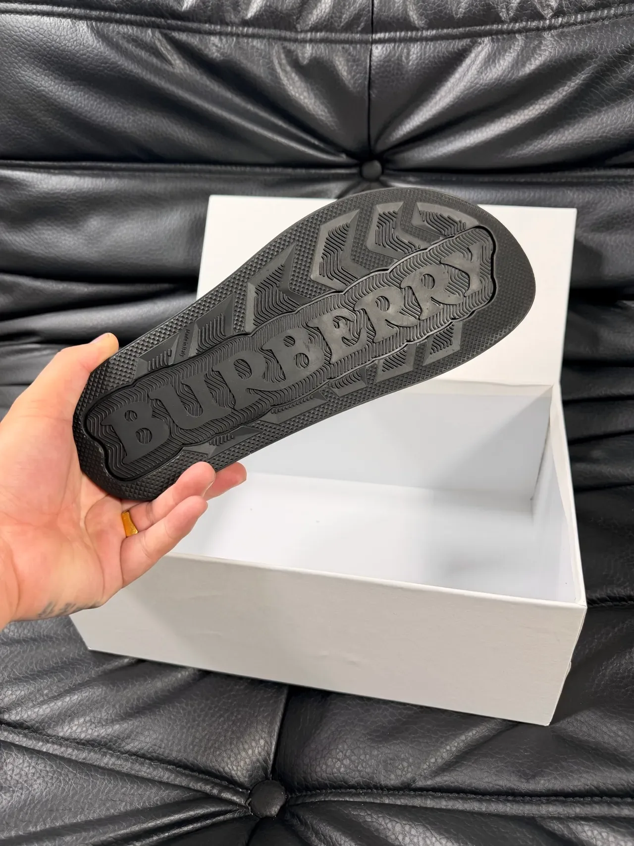 Burberry White and Black Monogram Slippers 2