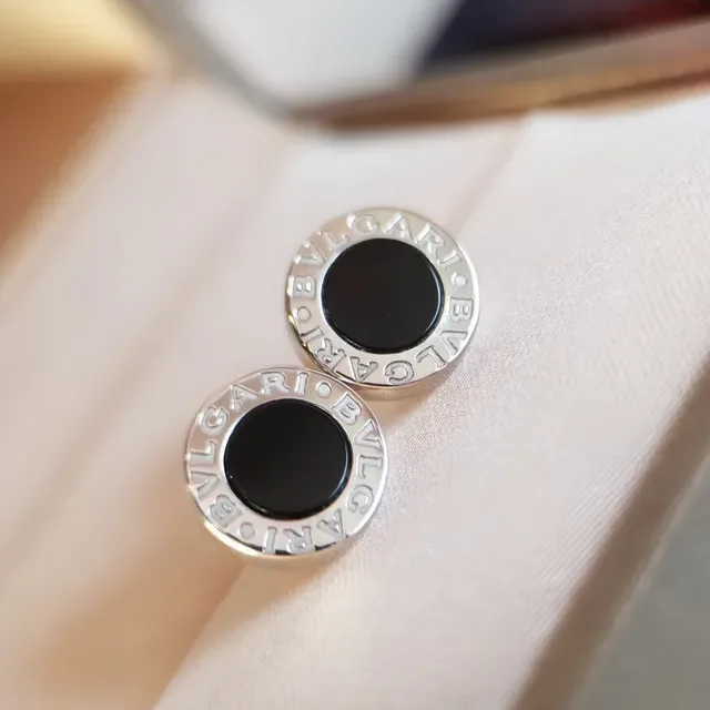 Bvlgari B.zero1 Black Silver Circular Stud Engraved Logo Band Earrings 8