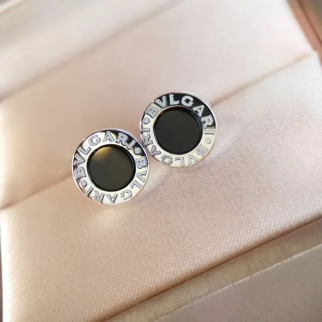 Bvlgari B.zero1 Black Silver Circular Stud Engraved Logo Band Earrings 9