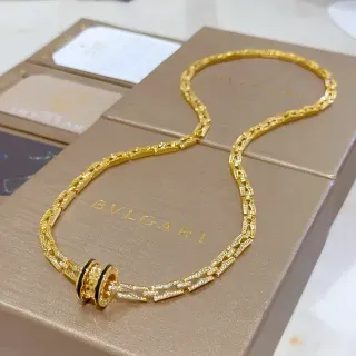 Bvlgari B.zero1 Gold Black Pavé-Set Chain Rotating Double-Band Motif Necklace