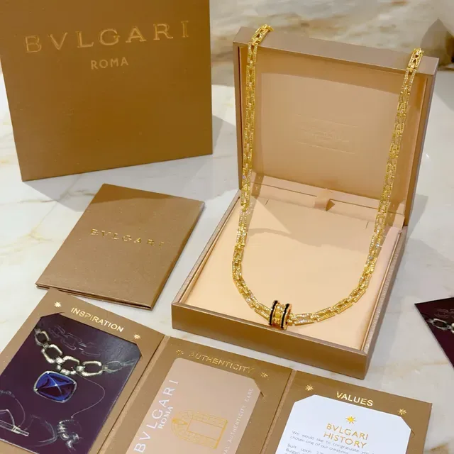 Bvlgari B.zero1 Or Noir Chaîne Pavé-Set Motif Double-Bande Rotative Collier 4