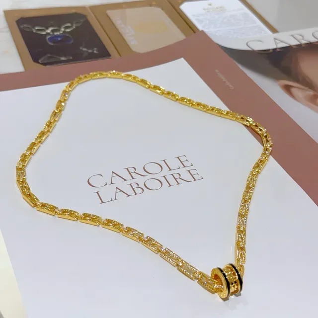 Bvlgari B.zero1 Or Noir Chaîne Pavé-Set Motif Double-Bande Rotative Collier 6