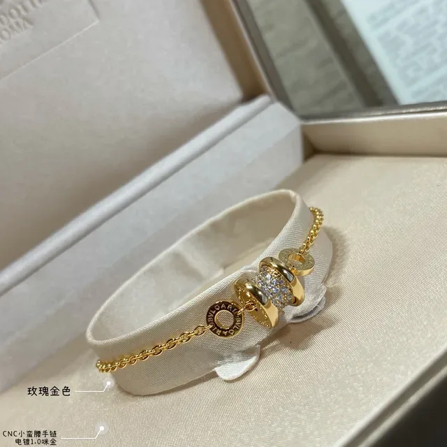 Bvlgari B.zero1 Or Argent Cylindrique Pavé Charm Gravé Logo Bagues Bracelet 6