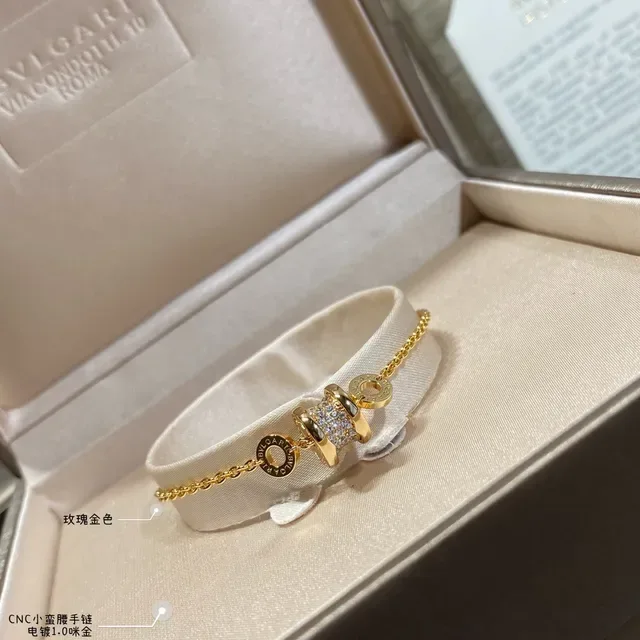 Bvlgari B.zero1 Or Argent Cylindrique Pavé Charm Gravé Logo Bagues Bracelet 7