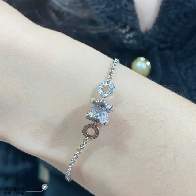 Bvlgari B.zero1 Or Argent Cylindrique Pavé Charm Gravé Logo Bagues Bracelet 8