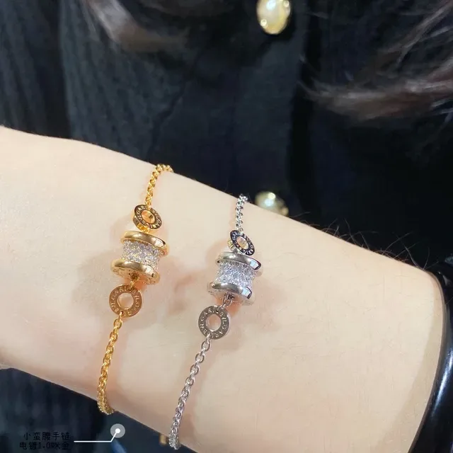 Bvlgari B.zero1 Or Argent Cylindrique Pavé Charm Gravé Logo Bagues Bracelet 9