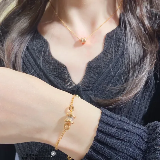 Bvlgari B.zero1 Or Argent Cylindrique Pavé Charm Gravé Logo Bagues Bracelet 10