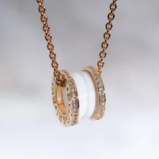 Bvlgari B.zero1 Rotating Double-Ring White Ceramic and Pavé Diamond Necklace