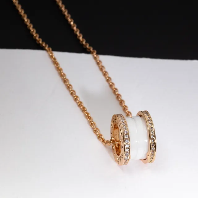Bvlgari B.zero1 Rotating Double-Ring White Ceramic and Pavé Diamond Necklace 2