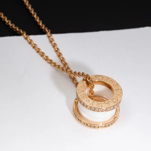Bvlgari B.zero1 Rotating Double-Ring White Ceramic and Pavé Diamond Necklace 3