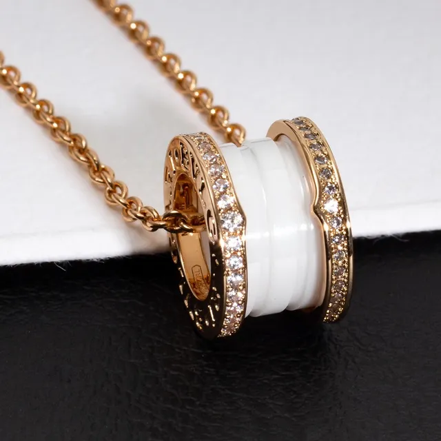 Bvlgari B.zero1 Rotating Double-Ring White Ceramic and Pavé Diamond Necklace 5