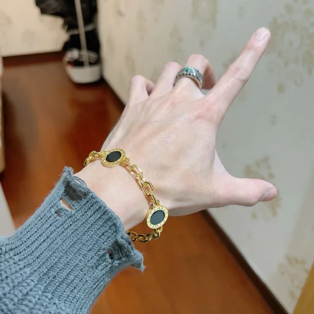 Bvlgari B.zero1 سوار سلسلة ذهب ثلاثة أحجار أونيكس أسود 4