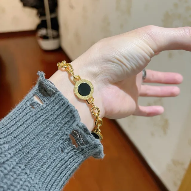 Bvlgari B.zero1 سوار سلسلة ذهب ثلاثة أحجار أونيكس أسود 6